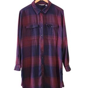 Athleta Lumberjill Burgundy & Blue Plaid Flannel Long Button Down